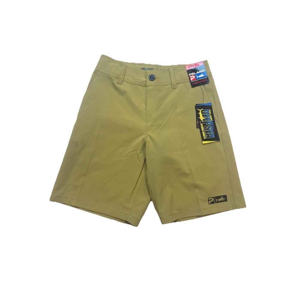 Pelagic Deep Sea Hybrid Shorts Youth 27 Khaki Fishing Performance NWT